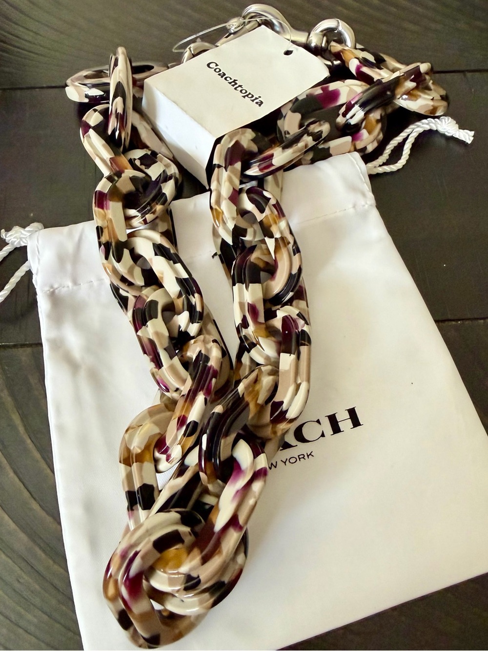 NWT Coach resin shoulder strap black/brown/multi with silver hardware